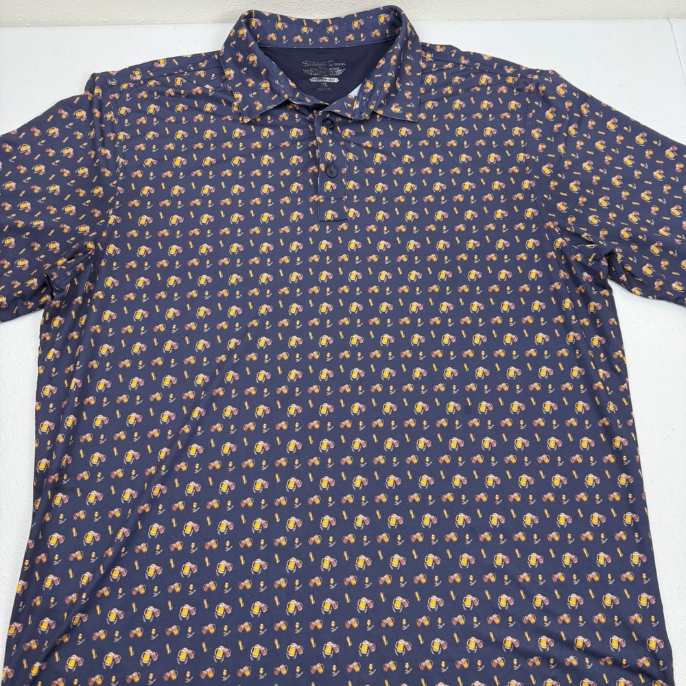 Straight Down Mens XL Beer Mug Print Performance Golf Polo Shirt Navy Blue‎ - Picture 11 of 12